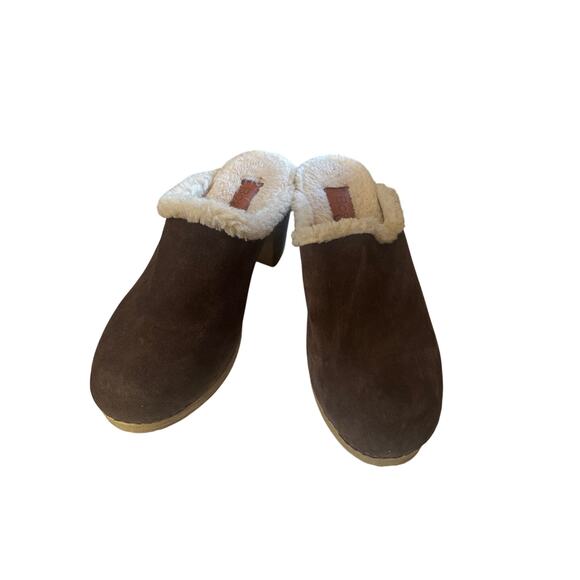 BOS & Co Noch Clog Brown Suede Cream Wool Lining Women’s EU 39 / US 8-8.5 - Picture 1 of 5